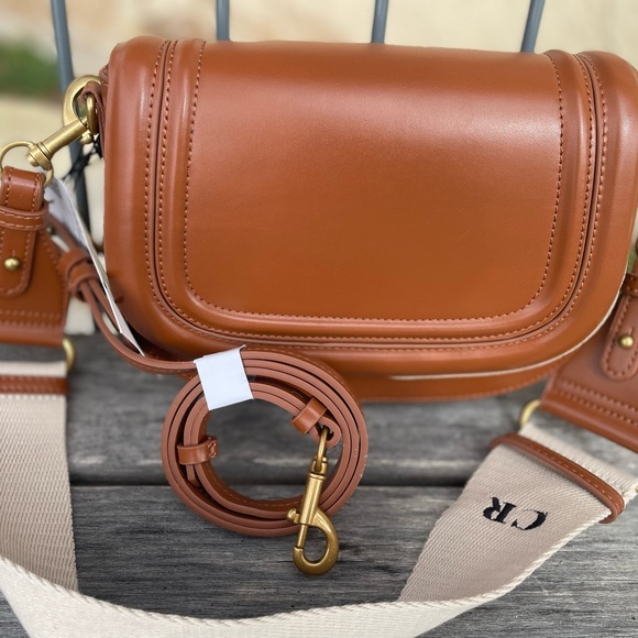 Zara Brown Saddle Crossbody Bag with CR Initial on one strap includes 2 straps - Picture 1 of 4